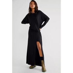 New Free People Alyssa Long Sleeve Wrap Dress Maxi X-SMALL $148 Black